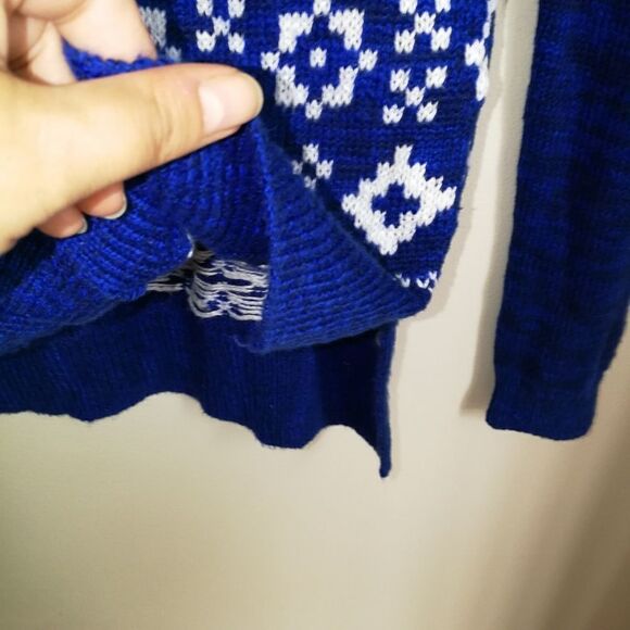 HOLLISTER Navy Blue & White Fair Isles Cotton Knitted Sweater Extra-Small - Picture 6 of 15